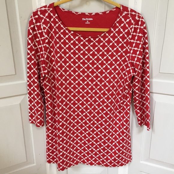 Kim Roger Red & White Latice Print Cotton Top White - Picture 3 of 15